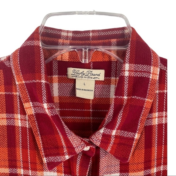 Lucky Brand Red Multi-Color Plaid Long Sleeve Button Up Shirt - Sz L - Picture 4 of 14